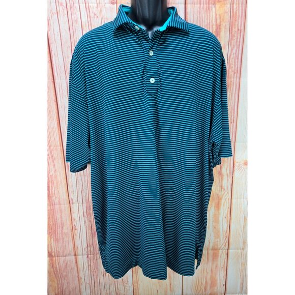 FootJoy FJ Mens Navy & Teal Striped Lisle Performance Polo Shirt XXL - Picture 1 of 8